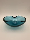 Murano Art Glass Bullicante Bowl Teal Blue Controlled Bubble Italy Vintage