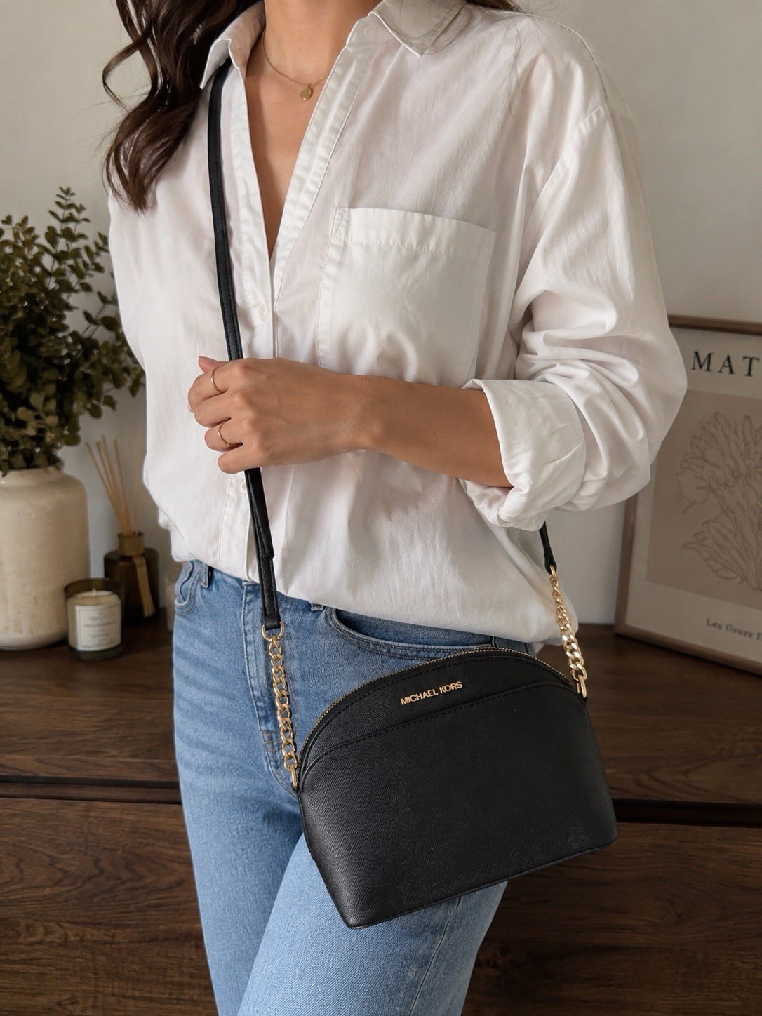 Michael Kors Black Saffiano Leather Gold Chain Crossbody Bag