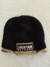Linkin Park  Black and Beige Linkin Park Meteora logo knit beanie Circa 2003
