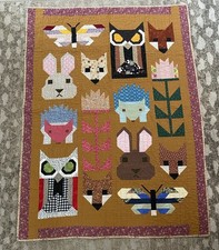 Woodland Animal Fancy Forest Elizabeth Hartman Baby Quilt Handmade Sz 36  x 48  