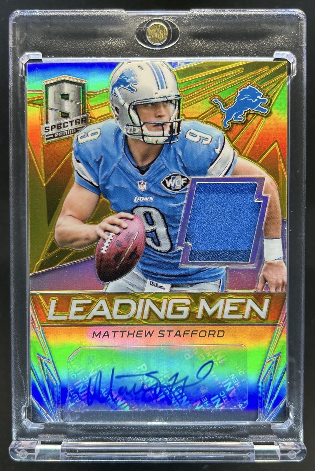 2014 Spectra Matthew Stafford Leading Men Signature Prizm Gold Auto #/5
