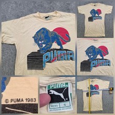 VTG 80s Puma T Shirt Mens Small Beige Panther Graphic 1983 Made USA Tee 1980s
