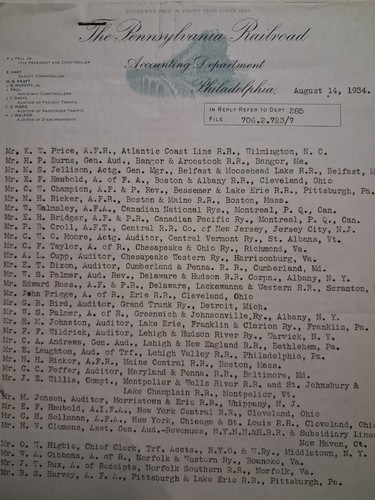 1934 The Pennsylvania RAILROAD Accounting Dept Railroadiana
