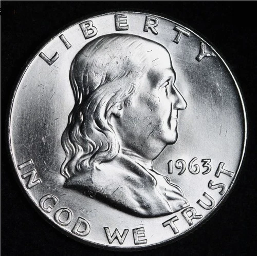 1963 FRANKLIN 90% SILVER ~ GEM BRILLIANT UNC + AIRTITE Holder (SPOT PRICE $85)