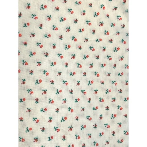 Dainty Red Rosebud Micro Floral Print White Knit Fabric Soft Cottagecore DIY - product listing photo