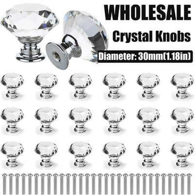 Lot Crystal Glass Cabinet Knob Diamond Shape 30mm Drawer Cupboard Handle Pull US