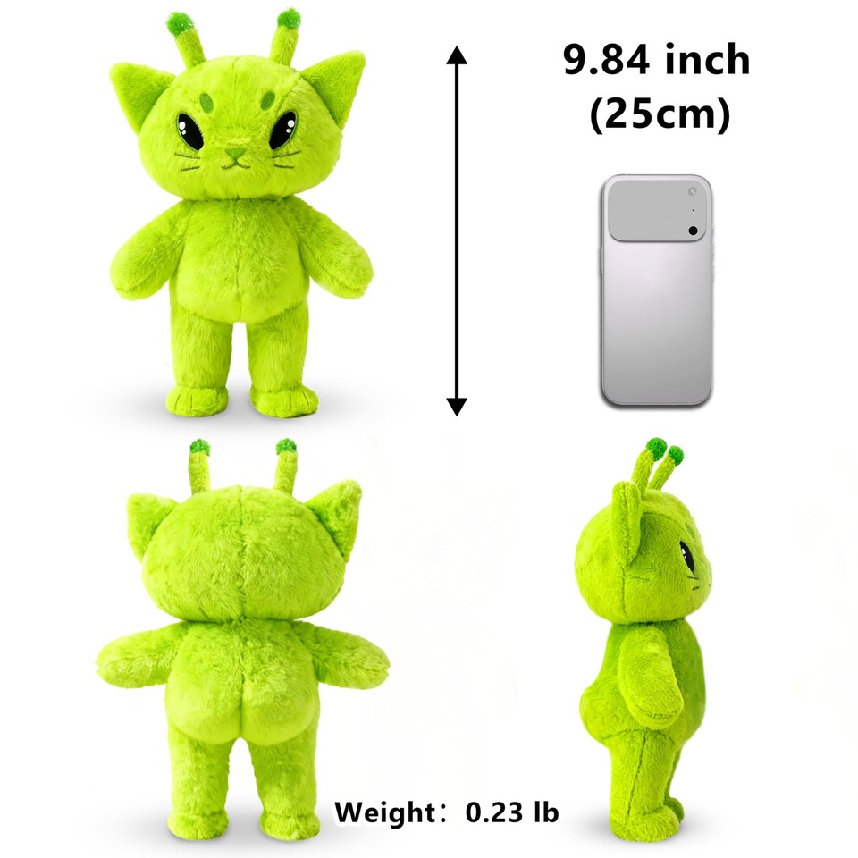 Alien Plush Cat Meme 9.8”, Green Alien Stuffed Cat Plush Soft Cute ...