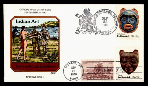 DR WHO 1980 FDC INDIAN ART MASK COLLINS HANDPAINTED CACHET COMBO M75648