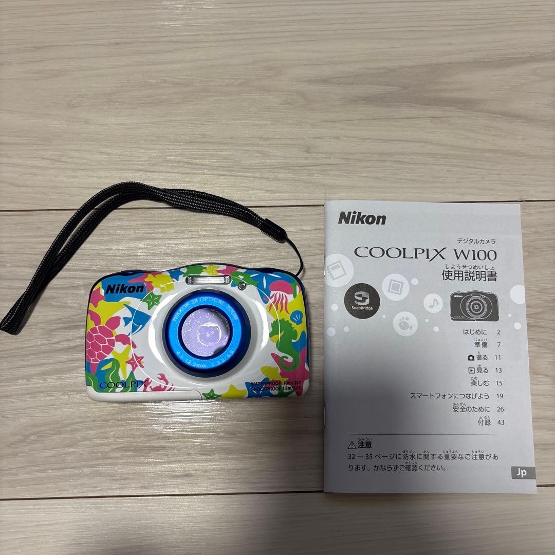 Nikon COOLPIX W100 Blue Floral Waterproof Digital Camera 13.2MP