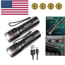 Compact 2 Pack Tactical LED Flashlights with Long Battery Life & Type-C Charge