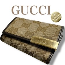 Gucci Italy Made GG Pattern 6 Hook Key Case Brown Iconic
