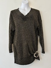 Vintage Pierre Cardin Metallic V Neck Sweater Large Gold Black Heart Slide