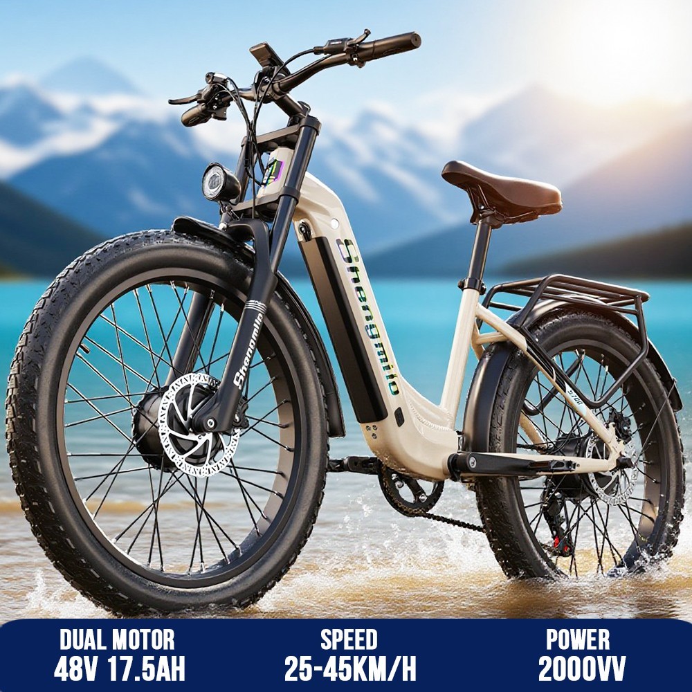 Electric Bike 2000W 48V/17.AH Dual Motor 26" Fat Tire 45MPH 