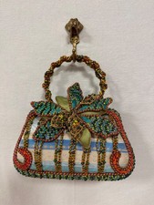 Mary Frances Beaded Floral Top Handle Bag Multicolor Brocade Mini Purse