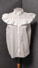 H&M Ladies Frill Neck Blouse White UK 12 LN057 CC 08