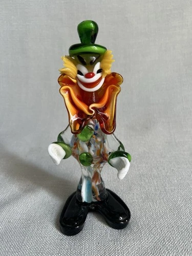 Vintage Italian Murano Glass Multicolored8.5” Clown Figurine