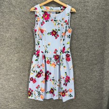 Vince Camuto Dress Women 10 Blue Floral Sheath Midi Zipper Sleeveless Casual