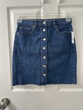 NWT GAP Denim Blue Button-Front Jean Mini Skirt Size 2/26 Pockets A-Line