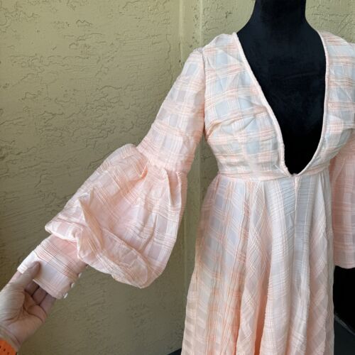ASOS EDITION Soft Apricot Volume Sleeve Midi Dress Size 4 Pleated Check - Picture 3 of 14