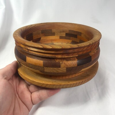 Segmented Wooden Bowl Hand Turned Wood 6.75'' - L@@K!