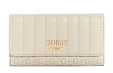 NEW GUESS Women's Stone Beige White Logo Debossed Quilted Wallet Clutch Bag