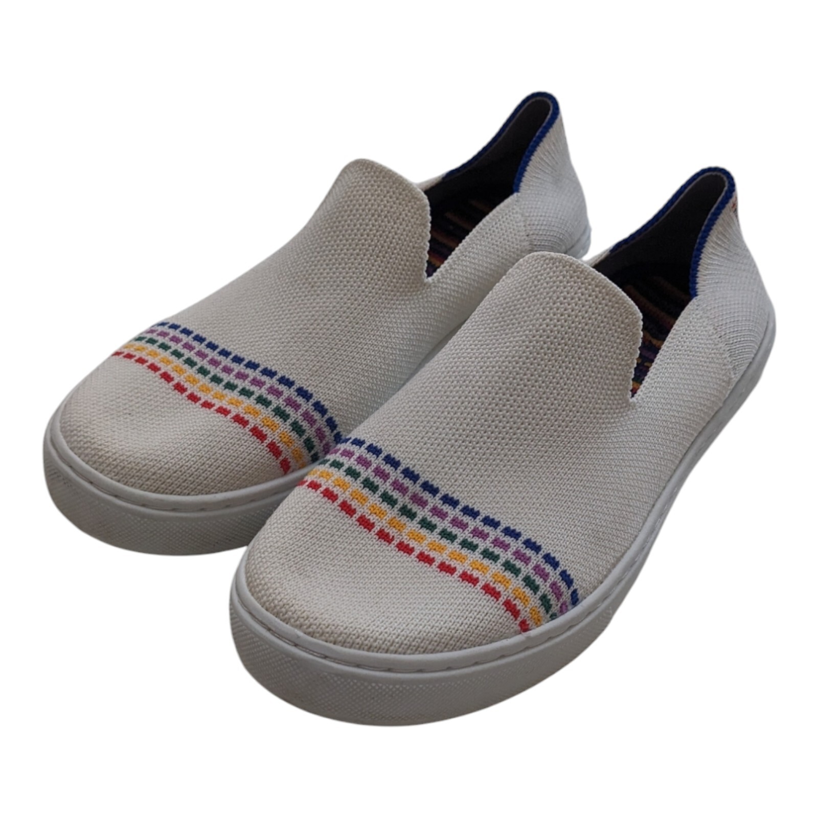 Rothy's The Kids Sneaker White Rainbow Knit Fabric Slip On Casual Girls US 3