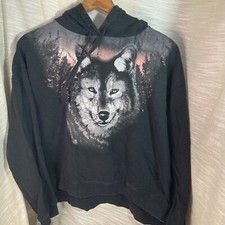 AllSaints Wolf Graphic Women Black Hoodie Size M Made In Portugal