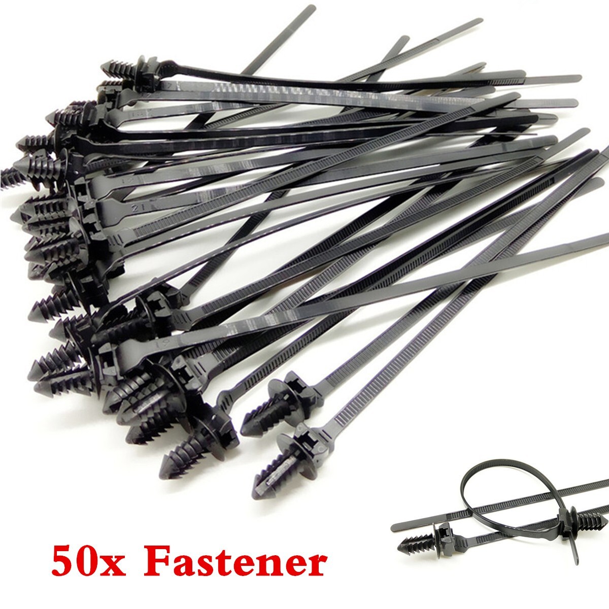 Car Accessories Line Cable-Ties Zip Wrap Push Rivet Clip Bundle Fastener 50Pcs