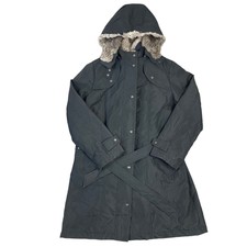 Lacoste Black Coat Fur Hooded Womens Medium