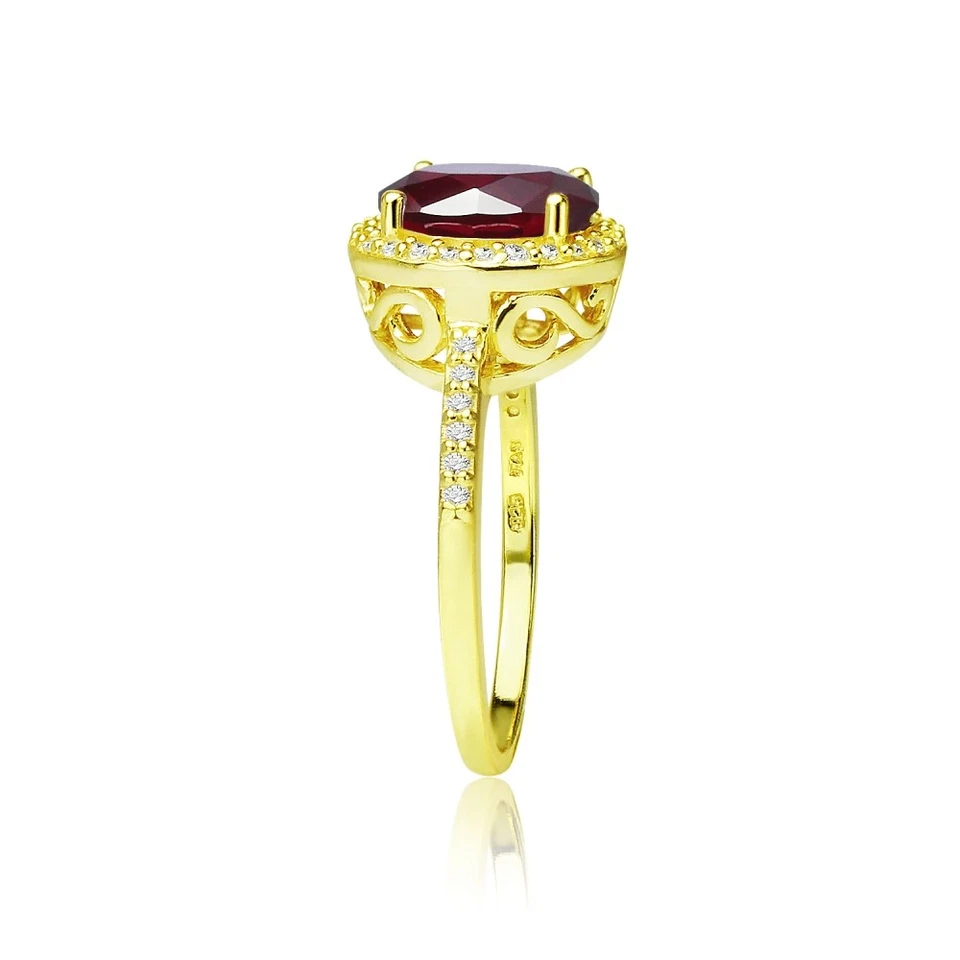 Round Halo Simulated Ruby & Cubic Zirconia Ring in Gold Plated Silver - Image 2 of 4