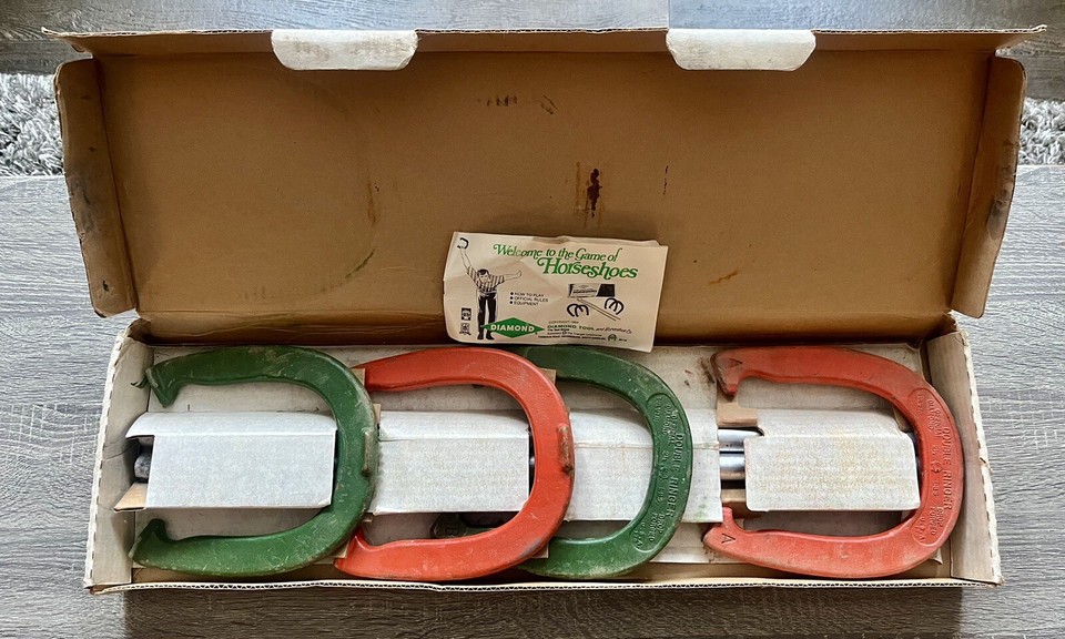 Vintage Diamond Double Ringer Pitching Horseshoes Complete with Game