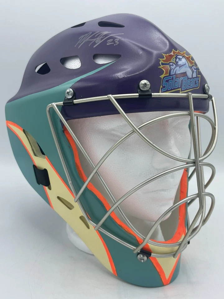 Orlando Solar Bears Goalie Mask Replica With Custom Hand Painted Design , Signed - Image 2 of 4