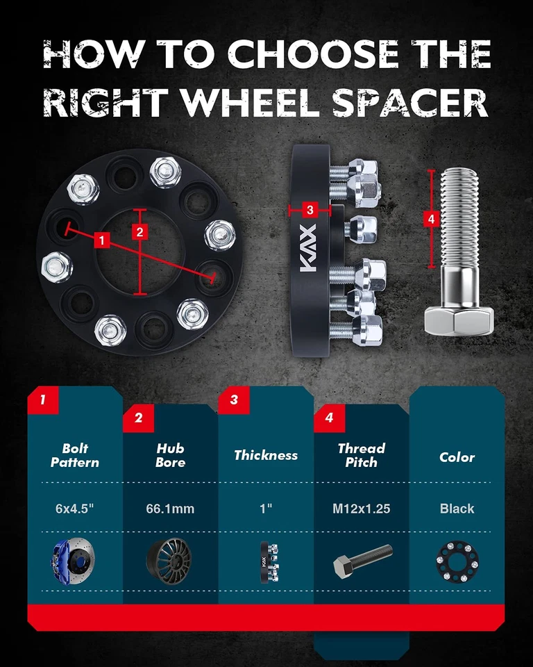 4 piezas espaciadores de rueda de 1" 6x4,5" a 6x114,3 mm M12x1,25 para Nissan Frontier 05-23 Foto 4 de 4
