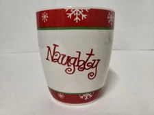 Lg Vintage ELF Christmas Holiday Naughty Or Nice Ceramic Coffee Cocoa Mug Cup 