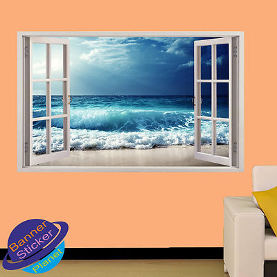 MEER SAND STRANDWELLE SOMMER WANDAUFKLEBER 3D KUNST POSTER ZIMMERDEKOR ABZIEHBILD ZU8