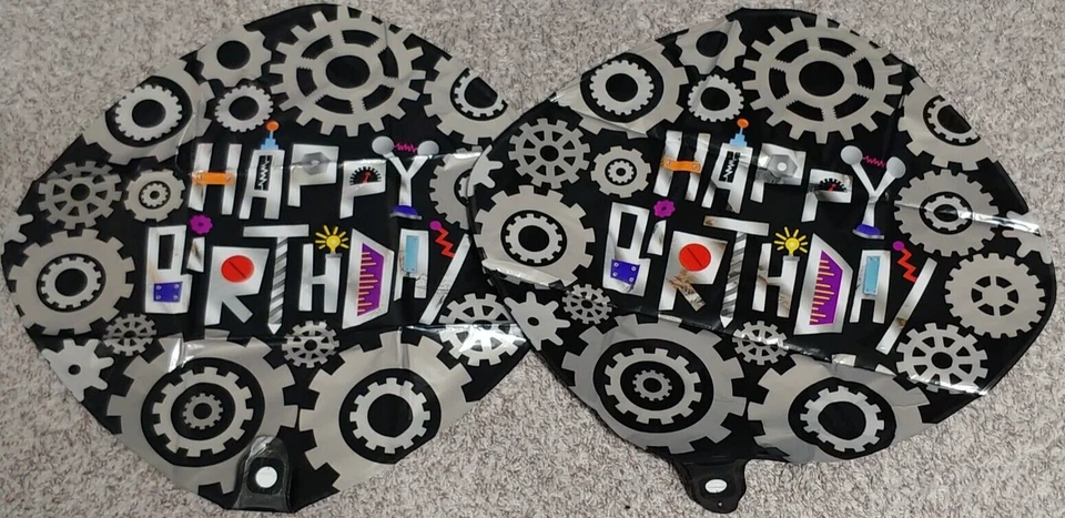 5 Globos de Lámina Auto Sellantes Robot Cabeza Engranajes Negro Helio Aire Feliz Cumpleaños Fiesta Foto 2 de 4