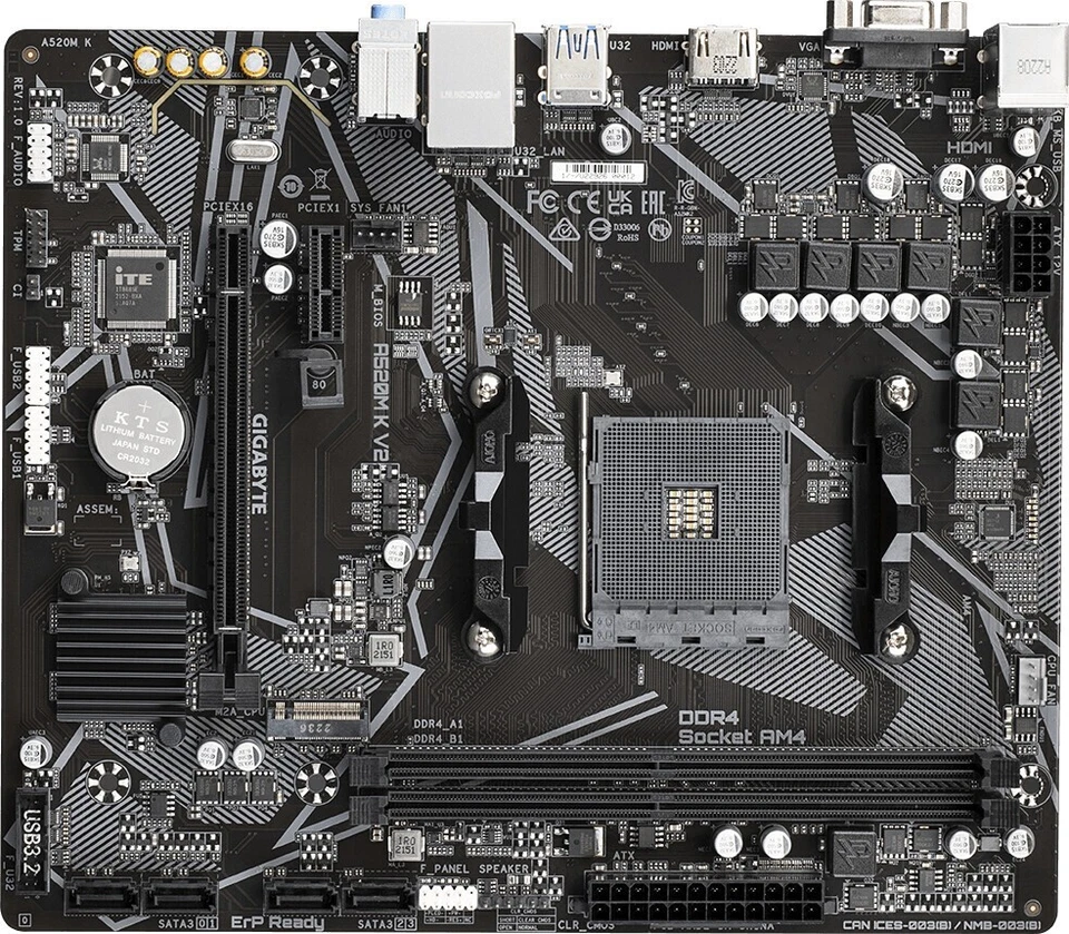 Gigabyte A520M K V2 Rev 1.1 Scheda Madre PC mATX AMD AM4 DDR4 M.2 PCIe 3.0 HDMI - Immagine 3 di 4
