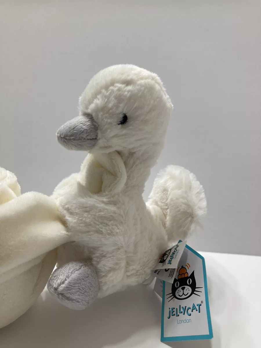 Jellycat Syllabub Swan Cream Gray Blanket Soother Comforter Lovey