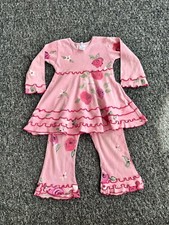 Hand painted Baby Girls Pink Rose 2 Piece Set 3 Yrs