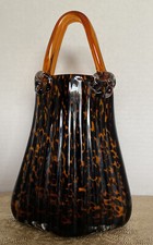 Art Glass Handbag Purse Tote Bag Vase Decor Multicolored Applied Handles