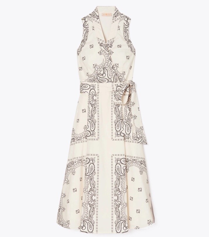 ワンピース Tory Burch Abito Midi Stampato Tory Burch Printed Poplin Wrap Midi Dress In Ivory Americana