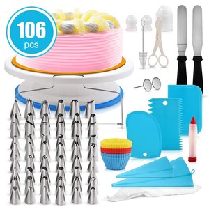 106pcs Tool Cake Decorating Set Gift Kit Baking Supplies Turntable