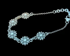 Brighton Cora Bracelet- flower charms- crystals- silver color-pretty detail