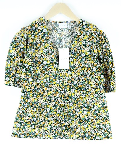 Vila Vikaja Top Mujer EU40 Algodón Verde Puff Manga Patrón Floral 2/4 Manga - Imagen 2 de 8
