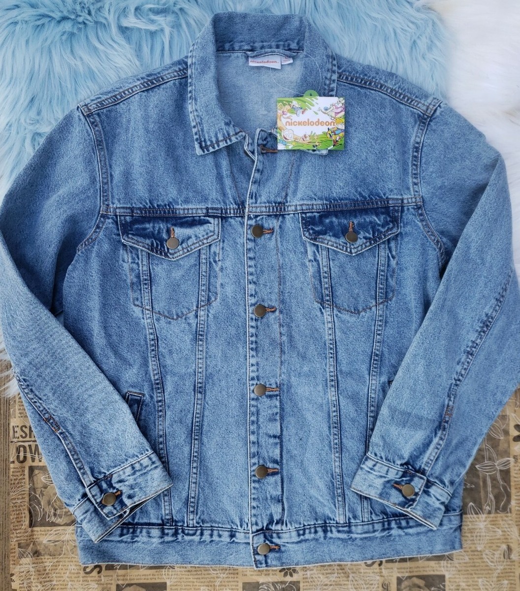 Nickelodeon Mens Denim Jean Jacket 90s Cartoons Rugrats Pockets