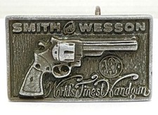 Vintage Brass Smith  Wesson World's Finest Handgun Pistol Revolver Belt Buckle