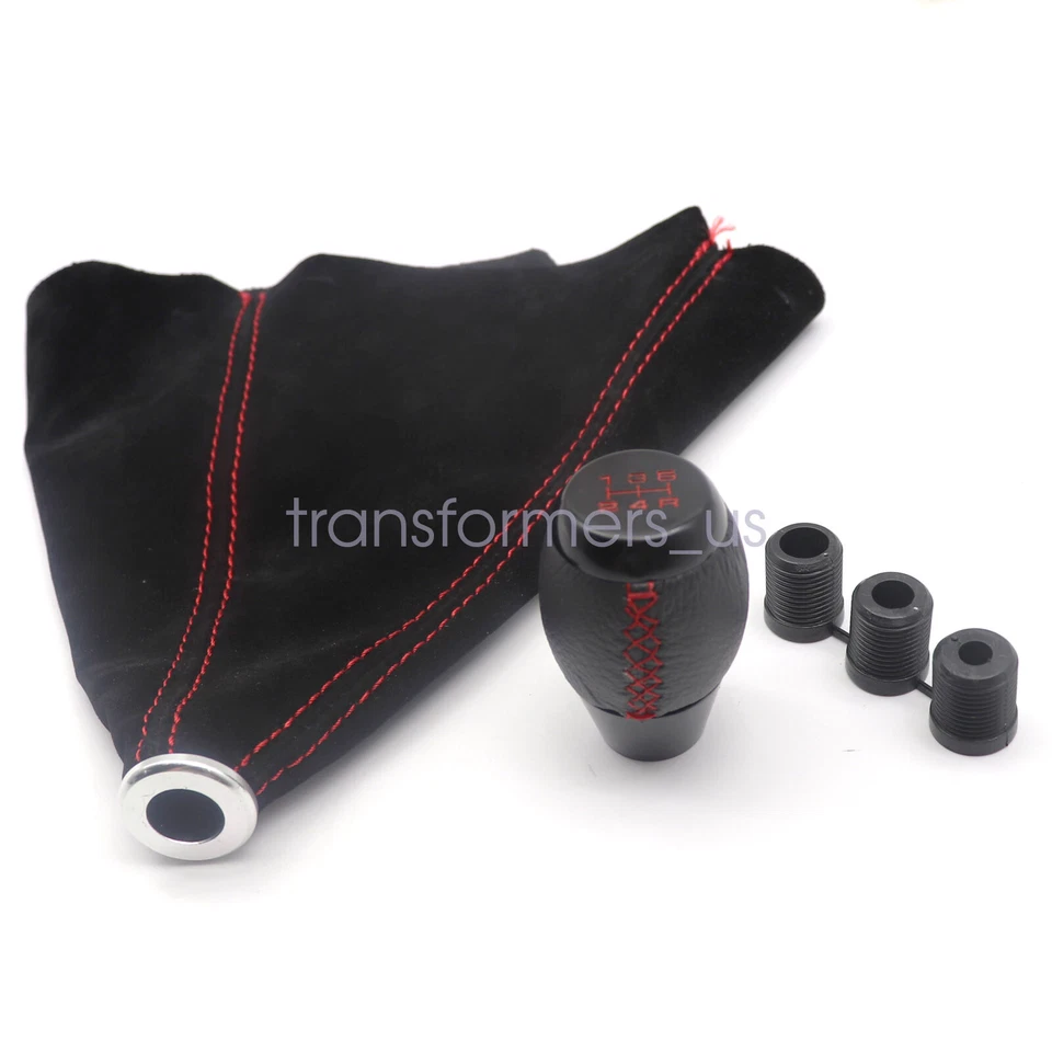 Perilla de cambio de cuero de 5 velocidades apta para Honda Civic Si cupé + bota de gamuza puntada roja EE. UU. Foto 4 de 4