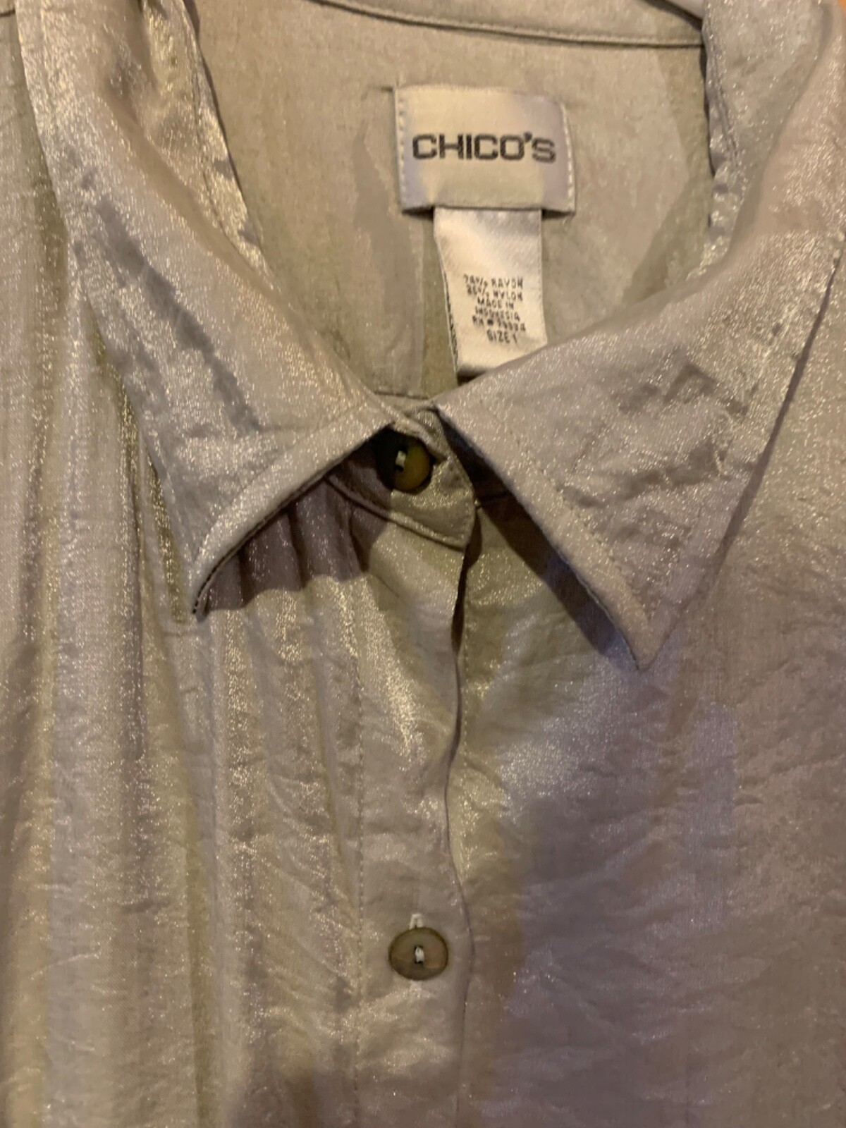 Chico's silver glitter button down blouse size 1 - image 3
