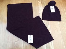UGG Wool Blend Women  s Bordeaux Chevron Knit Infinity Scarf  Hat Set NWT