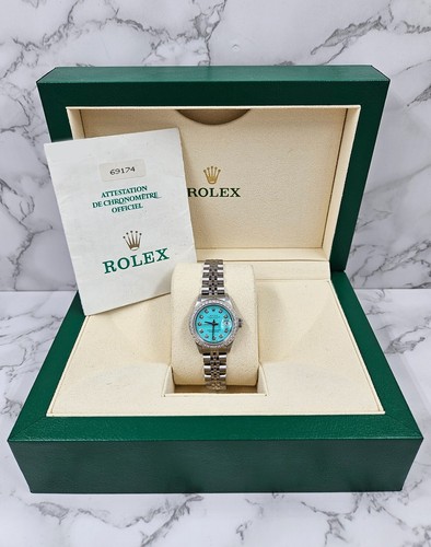 Ladies Rolex Datejust Steel & White Gold - Tiffany BLUE Diamond Dial & Bezel B+P - Picture 7 of 12